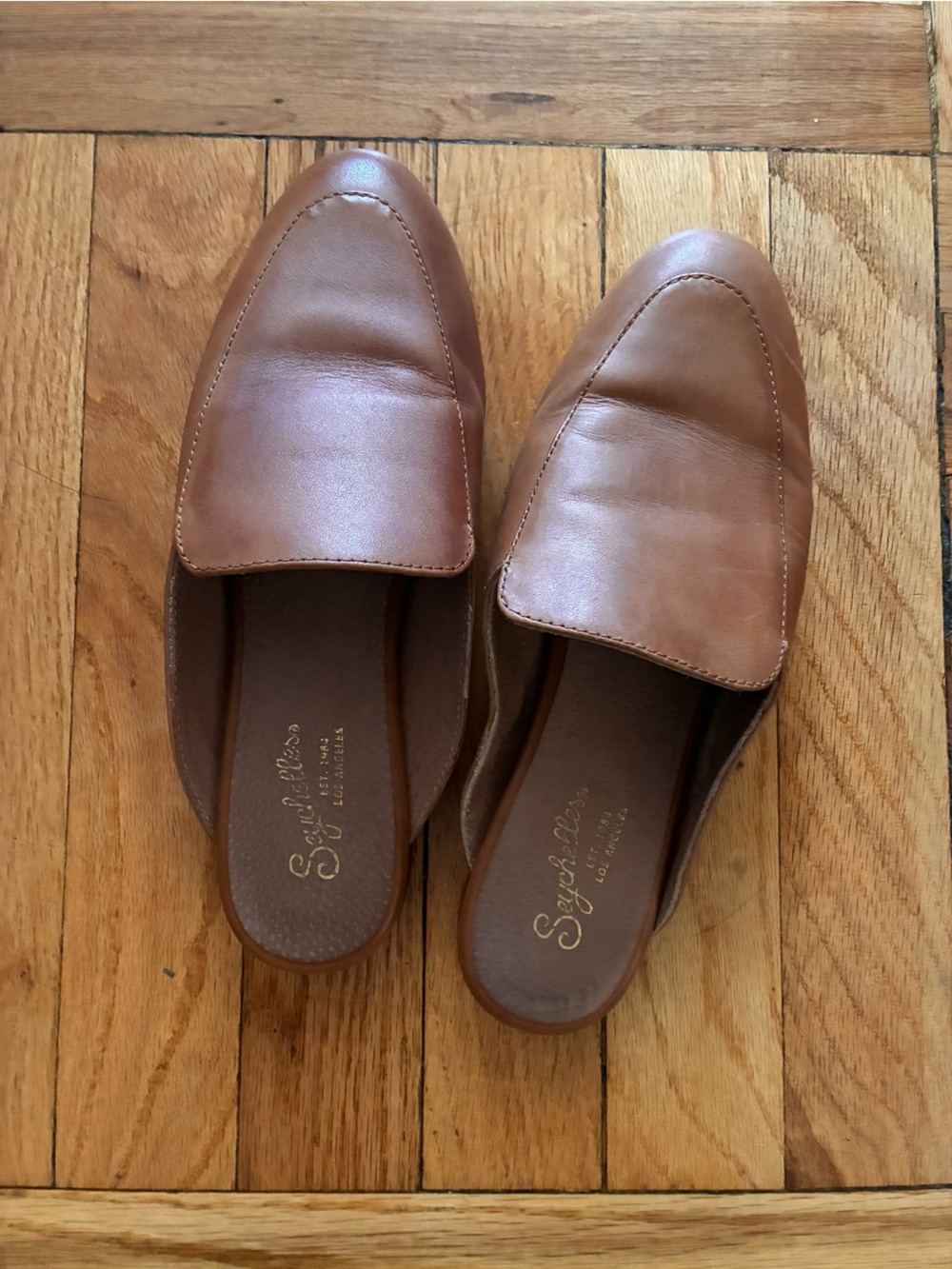 Seychelles Tan Leather Pointed-Toe Slip-On Mules